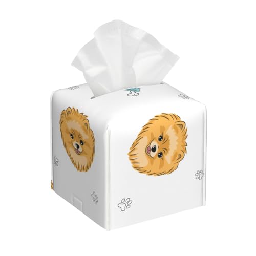 Quadratische Taschentuchbox mit Cartoon-Pomeranian-Hund, kubische Taschentuchbox, Dekoration auf Esstisch und Badezimmer, Büro von asbwuo