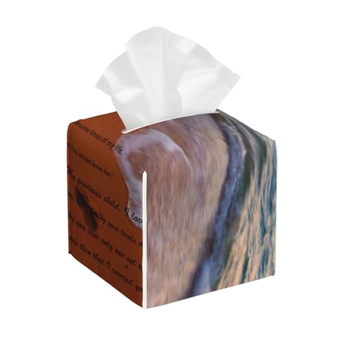 Quadratische Taschentuchbox mit Fußabdrücken im Sand, Gedicht, kubische Taschentuchbox, Dekoration auf Esstisch und Badezimmer, Büro von asbwuo