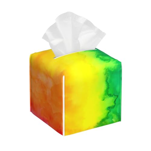 Quadratische Taschentuchbox mit Regenbogen-Aquarell-Waschung, kubische Taschentuchbox, Dekoration auf Esstisch und Badezimmer, Büro von asbwuo