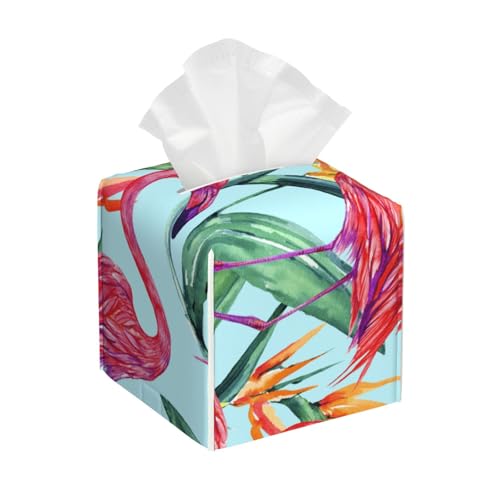Quadratische Taschentuchbox mit rosa Flamingo-Motiv, kubische Taschentuchbox, Dekoration auf Esstisch und Badezimmer, Büro von asbwuo