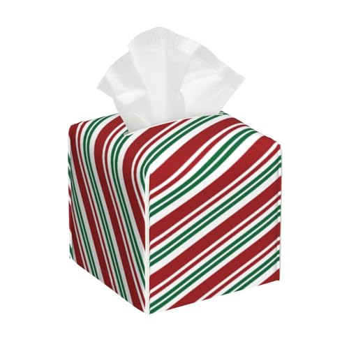 Quadratische Taschentuchbox mit roten und grünen Pfefferminzstreifen, kubische Taschentuchbox, Dekoration auf Esstisch und Badezimmer, Büro Quadratische Taschentuchbox mit roten und grünen Pfefferminzstreifen, kubische Taschentuchbox, Dekoration auf Esstisch und Badezimmer, Büro von asbwuo
