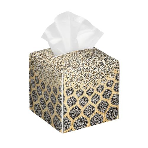 Quadratische Taschentücherbox mit goldenem Blumenmuster und marokkanischem Muster, kubische Taschentücherbox, Dekoration auf Esstisch und Badezimmer, Büro von asbwuo