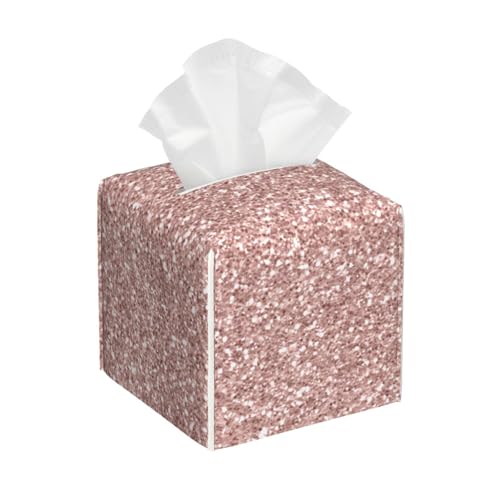 Roségold Glitzer Blush Quadratische Taschentuchbox aus Leder - Badezimmer-Waschtisch, Nachttisch & Arbeitsplatte, Elegantes Home-Office-Dekor von asbwuo