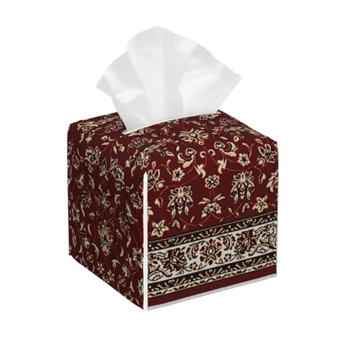 Rostroter Orientteppich, quadratische Taschentuchbox, kubische Taschentuchbox, Dekoration auf Esstisch und Badezimmer, Büro von asbwuo