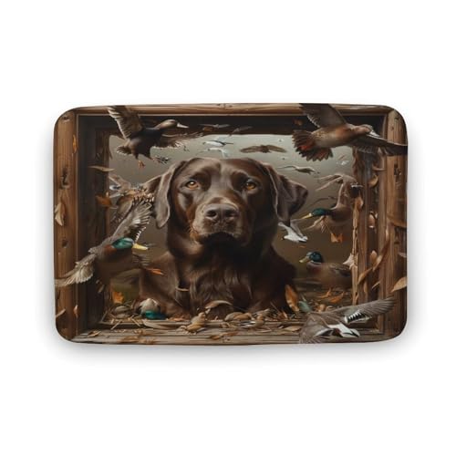 Rustikaler Badezimmerteppich mit Vogel-Natur-Hundemotiv, Badematte mit Labrador-Stockente und rutschfester Rückseite, weiche Mikrofaser-Bodenmatte für Dusche, Waschbecken und Eingangsbereich, 50,8 x von asbwuo
