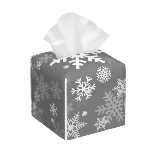 Schneeflockenmuster in Grauer quadratischer Taschentuchbox-Abdeckung, kubische Taschentuchbox, Dekoration auf Esstisch und Badezimmer, Büro Schneeflockenmuster in Grauer quadratischer Taschentuchbox-Abdeckung, kubische Taschentuchbox, Dekoration auf Esstisch und Badezimmer, Büro von asbwuo