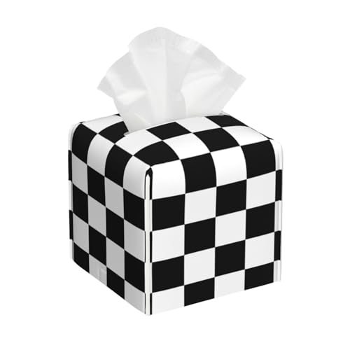 Schwarz-weiß Karierte quadratische Taschentuchbox-Abdeckung, kubische Taschentuchbox, Dekoration auf Esstisch und Badezimmer, Büro von asbwuo