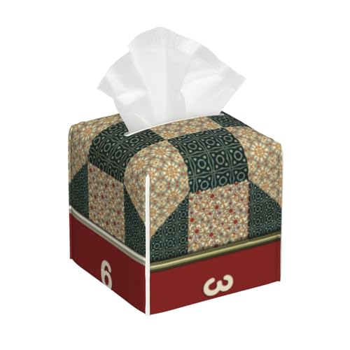 Star Patch Quilt Block Gold Grün Quadratische Taschentücherbox Hülle, Kubische Taschentücherbox, Dekoration auf Esstisch und Badezimmer, Büro Star Patch Quilt Block Gold Grün Quadratische Taschentücherbox Hülle, Kubische Taschentücherbox, Dekoration auf Esstisch und Badezimmer, Büro von asbwuo