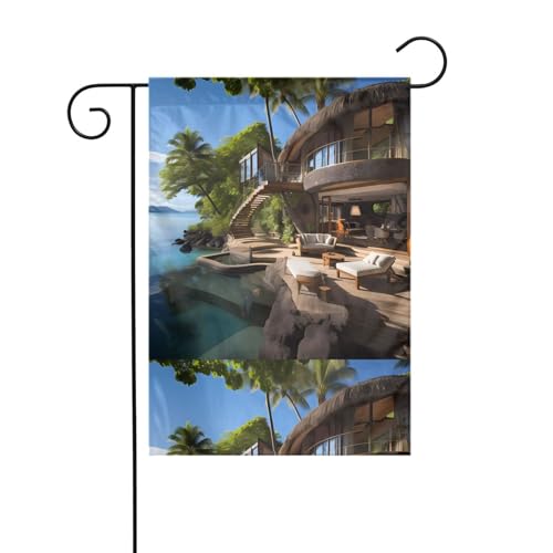 Tahitianisches Meerblick-Zimmerbild, Gartenflagge, Innenhof-Dekoration, 30,5 x 45,7 cm, für Garten, Terrasse, Balkon von asbwuo