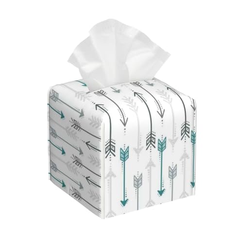 Taschentuchbox-Abdeckung aus Leder im Retro-Pfeil-Grau-Blaugrün – Dekorativer Organizer für Badezimmer-Waschtisch, Nachttisch und Arbeitsplatte | rutschfeste Unterseite und einfaches Nachfüllen von asbwuo