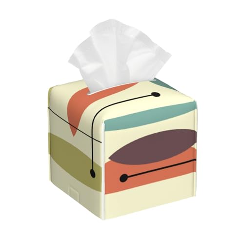 Taschentuchbox-Abdeckung im Retro-Stil mit abstraktem Atomic-Hip-Print, quadratisch, aus Leder – dekorativer Organizer für Badezimmer, Waschtisch, Nachttisch und Arbeitsplatte | rutschfeste Untersei von asbwuo