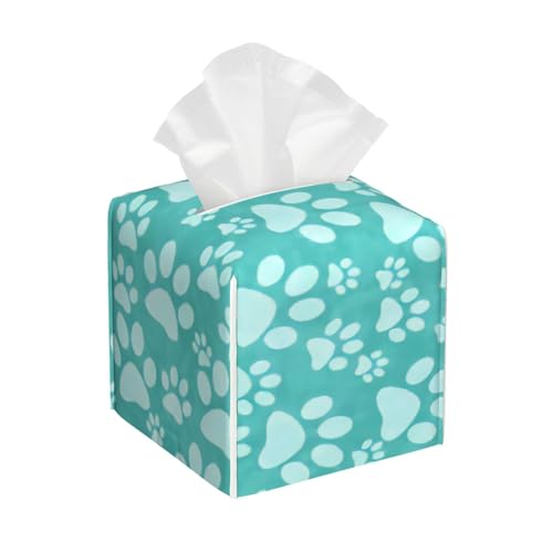 Teal Hundepfoten-Print Quadratische Taschentuchbox, Würfelförmige Taschentuchbox, Dekoration auf Esstisch und Badezimmer, Büro von asbwuo