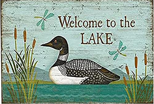 Welcome to The Lake Loon Bird Home Wall Art Modern Farmhouse Sign Retro Metal Tin Sign Vintage Sign for Home Coffee Wall Decor 8x12 Inch von asbwuo