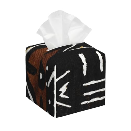 Zeitgenössischer afrikanischer Schlammtuchdruck, 5 quadratische Taschentücherbox-Abdeckung, kubische Taschentücherbox, Dekoration auf Esstisch und Badezimmer, Büro von asbwuo