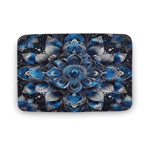 asbwuo Abstrakter Blauer Mandala-Badezimmerteppich, Florale botanische Badematte mit Rutschfester Rückseite, 16 x 24 Zoll von asbwuo