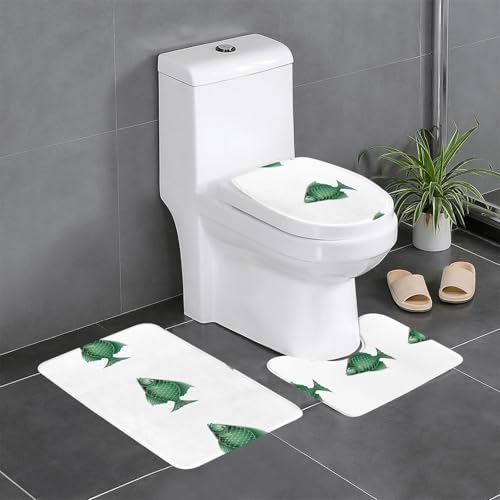 asbwuo Anti-Rutsch-Bodenmatte, 3-teiliges Set, grünes Gitterfischbild, U-förmige Toilettenbodenmatte, fest angebracht, saugfähig und langlebig, dick und bequem asbwuo Anti-Rutsch-Bodenmatte, 3-teiliges Set, grünes Gitterfischbild, U-förmige Toilettenbodenmatte, fest angebracht, saugfähig und langlebig, dick und bequem von asbwuo