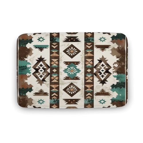 asbwuo Azteken-Badezimmerteppich im Western-Stil, rustikale Badematte aus Kuhfell mit Rutschfester Rückseite, 40,6 x 61 cm von asbwuo