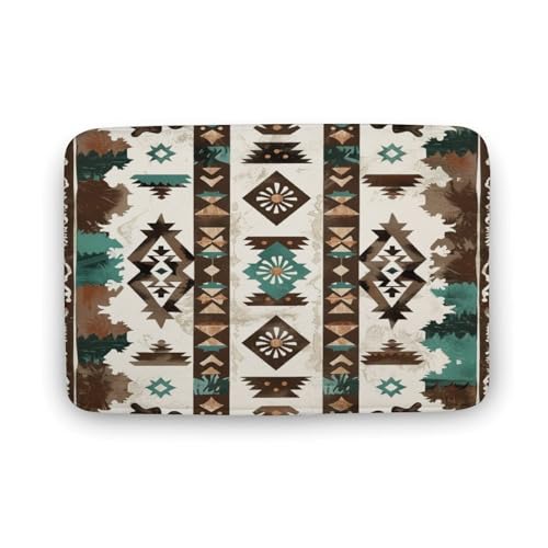 asbwuo Azteken-Badezimmerteppich im Western-Stil, rustikale Badematte aus Kuhfell mit Rutschfester Rückseite, 50,8 x 81,3 cm von asbwuo