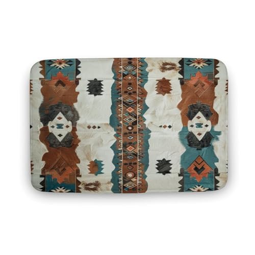 asbwuo Badezimmerteppich aus böhmischem Fell aus Rindsleder im Western-Stil, Badematte mit Tier-Aztekenmotiv und Rutschfester Rückseite,40,6 x 61 cm von asbwuo
