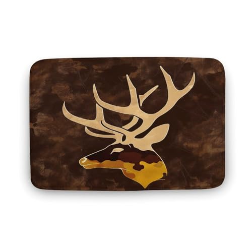asbwuo Badezimmerteppich im Retro-Tierfell-Stil, Badematte mit Hirsch-Weißwedelhirschmotiv und Rutschfester Rückseite, 50,8 x 81,3 cm von asbwuo