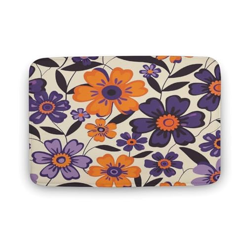 asbwuo Badezimmerteppich im Vintage-Stil mit Blumen und Pflanzen in Orange, Badematte mit Blättern und Rutschfester Rückseite,40,6 x 61 cm von asbwuo