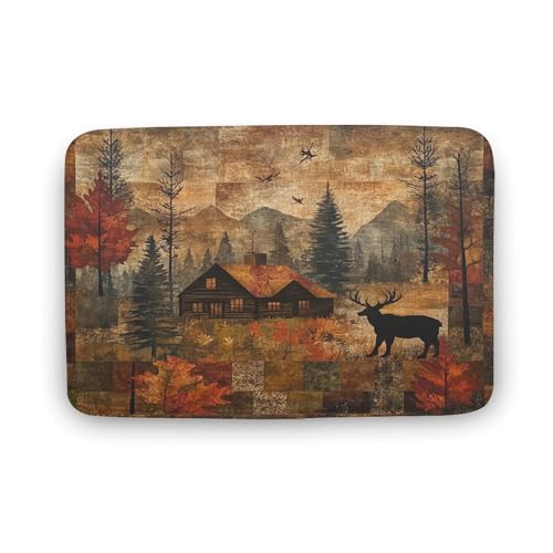 asbwuo Badezimmerteppich im Vintage-Stil mit Herbstmotiv, Tiermotiv in Hüttenform, mit Rutschfester Rückseite,50,8 x 81,3 cm asbwuo Badezimmerteppich im Vintage-Stil mit Herbstmotiv, Tiermotiv in Hüttenform, mit Rutschfester Rückseite,50,8 x 81,3 cm von asbwuo