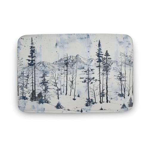 asbwuo Badezimmerteppich im Vintage-Stil mit verschneiten Bergen, Badematte mit Baumlandschaft und Rutschfester Rückseite, 40,6 x 61 cm asbwuo Badezimmerteppich im Vintage-Stil mit verschneiten Bergen, Badematte mit Baumlandschaft und Rutschfester Rückseite, 40,6 x 61 cm von asbwuo