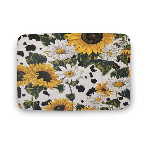 asbwuo Badezimmerteppich mit Aquarellblumen, Badematte mit Pflanzen-Gänseblümchen-Art-Deco-Sonnenblumen und Rutschfester Rückseite, 40,6 x 61 cm von asbwuo
