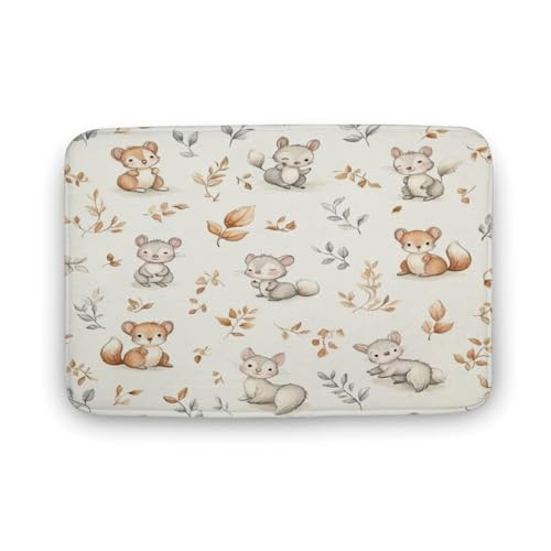 asbwuo Badezimmerteppich mit Cartoon-Eichhörnchen-Tiermotiv, Badematte mit Retro-Pflanzenillustration und Rutschfester Rückseite, 50,8 x 81,3 cm von asbwuo