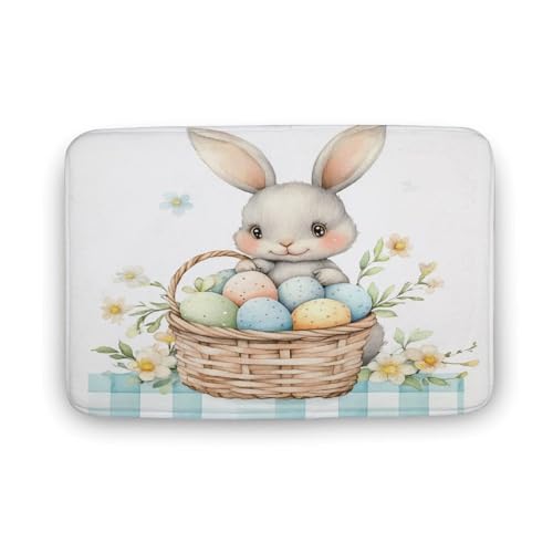 asbwuo Badezimmerteppich mit Cartoon-Kaninchenkorb, Badematte mit bunten Blumeneiern und Rutschfester Rückseite, 40,6 x 61 cm asbwuo Badezimmerteppich mit Cartoon-Kaninchenkorb, Badematte mit bunten Blumeneiern und Rutschfester Rückseite, 40,6 x 61 cm von asbwuo