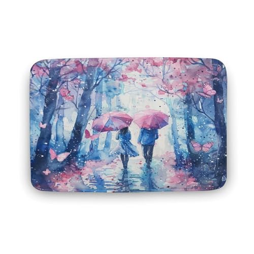 asbwuo Badezimmerteppich mit Natur-Regenschirmbaum-Motiv, Badematte mit Blumenpaar und Blättern und Rutschfester Rückseite, 40,6 x 61 cm von asbwuo