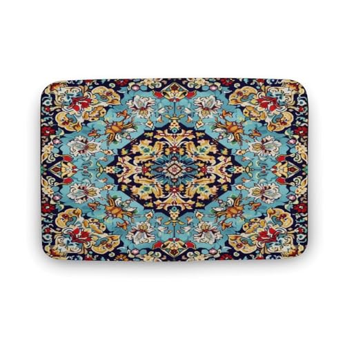asbwuo Badezimmerteppich mit Naturblumen, Badematte mit Mandala-Laub und botanischem Motiv und Rutschfester Rückseite, 50,8 x 81,3 cm von asbwuo