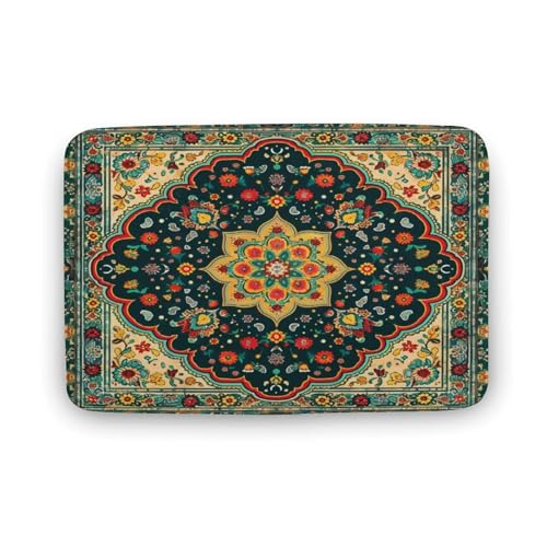 asbwuo Badezimmerteppich mit Retro-Blumenmuster, Badematte mit Blattpflanzen-Mandala-Blumen und Rutschfester Rückseite, 50,8 x 81,3 cm von asbwuo