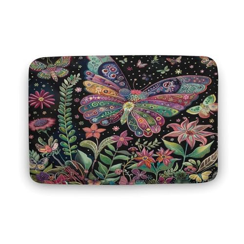 asbwuo Badezimmerteppich mit Schmetterlingsmotiv, Badematte mit Blumen- und Tiermuster und Rutschfester Rückseite, 40,6 x 61 cm von asbwuo