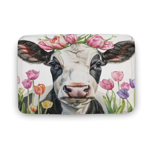 asbwuo Badezimmerteppich mit Tierblumen im Farmhouse-Stil, Badematte mit Kuh-Tulpe und Rutschfester Rückseite, 40,6 x 61 cm asbwuo Badezimmerteppich mit Tierblumen im Farmhouse-Stil, Badematte mit Kuh-Tulpe und Rutschfester Rückseite, 40,6 x 61 cm von asbwuo