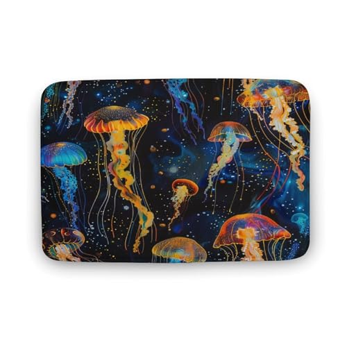 asbwuo Badezimmerteppich mit Unterwasserquallen und Motiv, Badematte mit Naturfischen und Rutschfester Rückseite, 40,6 x 61 cm von asbwuo