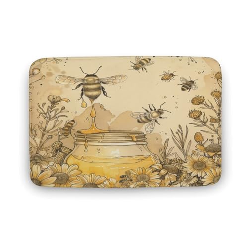 asbwuo Badezimmerteppich mit gelber Blume und Honigmotiv, feine Badematte mit Bienenmotiv und Rutschfester Rückseite,50,8 x 81,3 cm von asbwuo