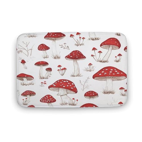 asbwuo Badezimmerteppich mit roter Pilz-Illustration, Badematte mit Pflanzenblatt-Muster und Rutschfester Rückseite, 50,8 x 81,3 cm asbwuo Badezimmerteppich mit roter Pilz-Illustration, Badematte mit Pflanzenblatt-Muster und Rutschfester Rückseite, 50,8 x 81,3 cm von asbwuo