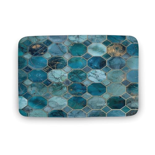 asbwuo Farbenfroher, neuartiger Badezimmerteppich, Badematte mit Küsten-Sechseck-Marmor-Aquarellmotiv und Rutschfester Rückseite, 40,6 x 61 cm asbwuo Farbenfroher, neuartiger Badezimmerteppich, Badematte mit Küsten-Sechseck-Marmor-Aquarellmotiv und Rutschfester Rückseite, 40,6 x 61 cm von asbwuo