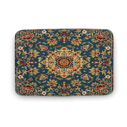 asbwuo Farmhouse Toile Badezimmerteppich, Badematte mit Blätter- und Blumen-Mandala-Motiv und Rutschfester Rückseite, 50,8 x 81,3 cm von asbwuo