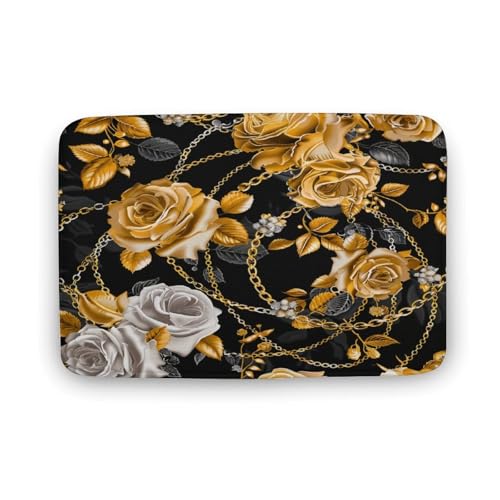 asbwuo Glamouröser Badezimmerteppich mit Blumenmuster und Goldkette, Badematte mit Rosenblättern und Rutschfester Rückseite, 50,8 x 81,3 cm asbwuo Glamouröser Badezimmerteppich mit Blumenmuster und Goldkette, Badematte mit Rosenblättern und Rutschfester Rückseite, 50,8 x 81,3 cm von asbwuo