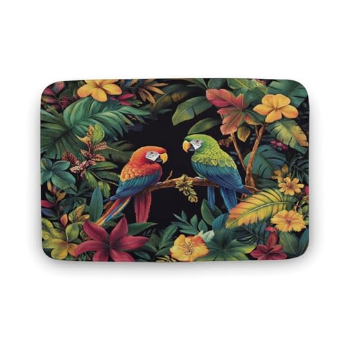 asbwuo Lustiger, farbenfroher Papageien-Badezimmerteppich, Badematte mit tropischen botanischen Blumen und Rutschfester Rückseite, 50,8 x 81,3 cm von asbwuo