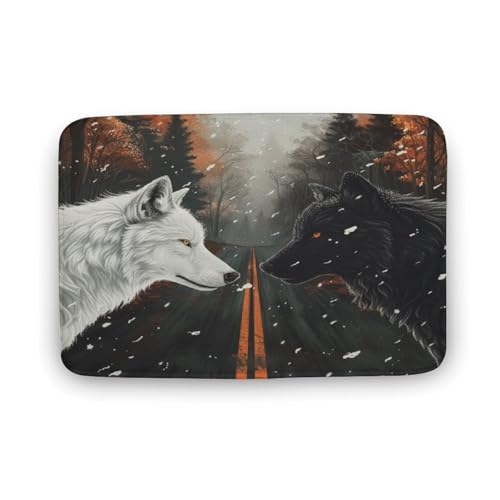 asbwuo Lustiger Badezimmerteppich mit Tiermotiven, Wolf, Schneeflocke, Baum, Badematte mit Rutschfester Rückseite, weiche Mikrofaser-Bodenmatte für Dusche, Waschbecken, Eingangsbereich, 40,6 x 61 cm von asbwuo