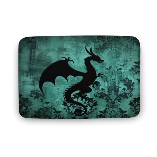 asbwuo Lustiger Drachen-Badezimmerteppich, AnimalCyan Damast-Badematte mit Rutschfester Rückseite, weiche Mikrofaser-Bodenmatte für Dusche, Waschbecken und Eingangsbereich, 20 x 32 Zoll von asbwuo
