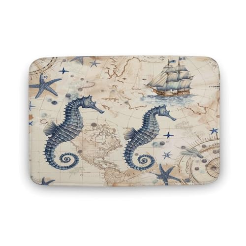 asbwuo Moderner Badezimmerteppich mit -Schiff, Blaue Badematte mit Seepferdchen und Rutschfester Rückseite, 50,8 x 81,3 cm asbwuo Moderner Badezimmerteppich mit -Schiff, Blaue Badematte mit Seepferdchen und Rutschfester Rückseite, 50,8 x 81,3 cm von asbwuo