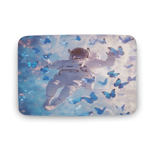 asbwuo Moderner Badezimmerteppich mit Schmetterlings- und Astronautenmotiv, Badematte mit Sternenhimmel und verträumter Rückseite, 50,8 x 81,3 cm asbwuo Moderner Badezimmerteppich mit Schmetterlings- und Astronautenmotiv, Badematte mit Sternenhimmel und verträumter Rückseite, 50,8 x 81,3 cm von asbwuo