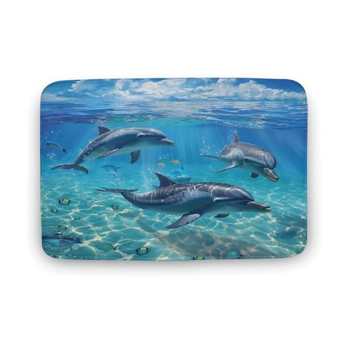 asbwuo Moderner Badezimmerteppich mit Tiermotiven im -Stil, süße Delfin-Badematte mit Rutschfester Rückseite, 40,6 x 61 cm von asbwuo