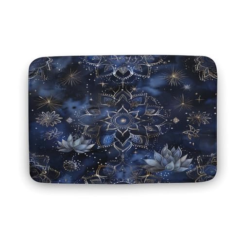 asbwuo Moderner Mandala-Badezimmerteppich, Badematte mit botanischen blauen Blumen und Rutschfester Rückseite, 40,6 x 61 cm von asbwuo