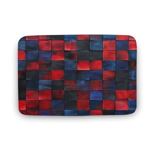 asbwuo Neuartiger geometrischer Badezimmerteppich, Karierte Patchwork-Gingham-Badematte mit Rutschfester Rückseite, 40,6 x 61 cm von asbwuo