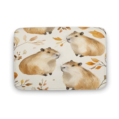asbwuo Niedlicher Badezimmerteppich mit Capybara-Blatt, Badematte mit Pflanzentier-Illustration und Rutschfester Rückseite, 40,6 x 61 cm von asbwuo